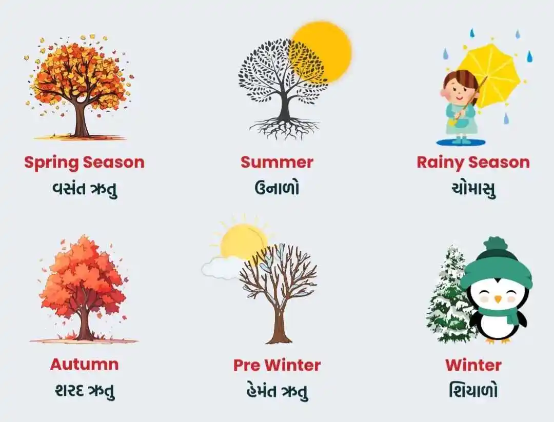 3 ઋતુઓના નામ અને માહિતી (Seasons Name in Gujarati and English)