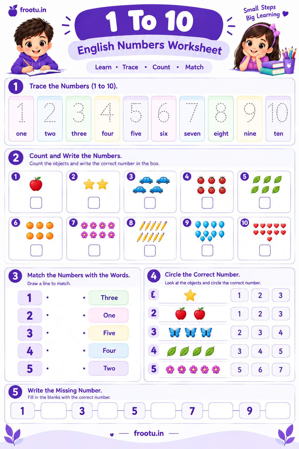 1 To 10 English Numbers Worksheet