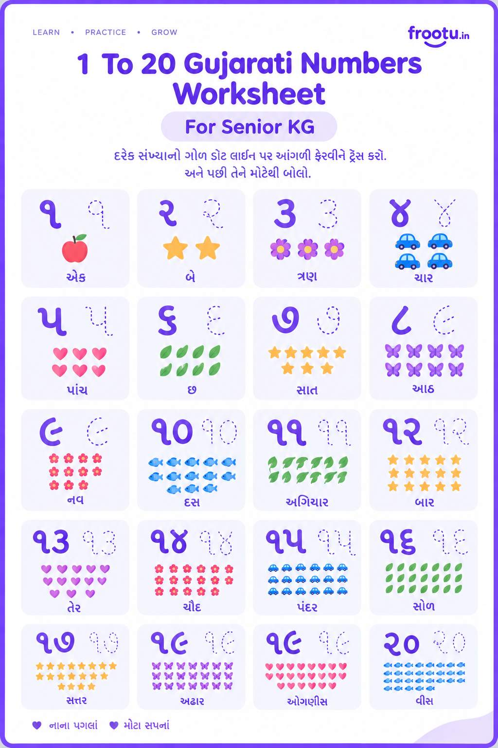 1 To 20 Gujarati Numbers Worksheet