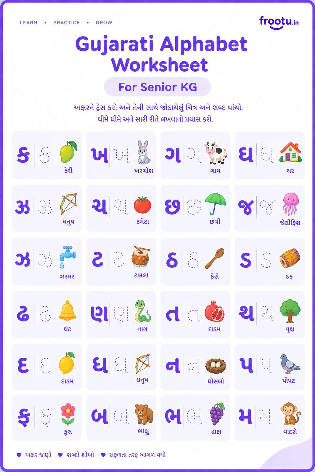 Gujarati Alphabet Worksheet For Senior KG