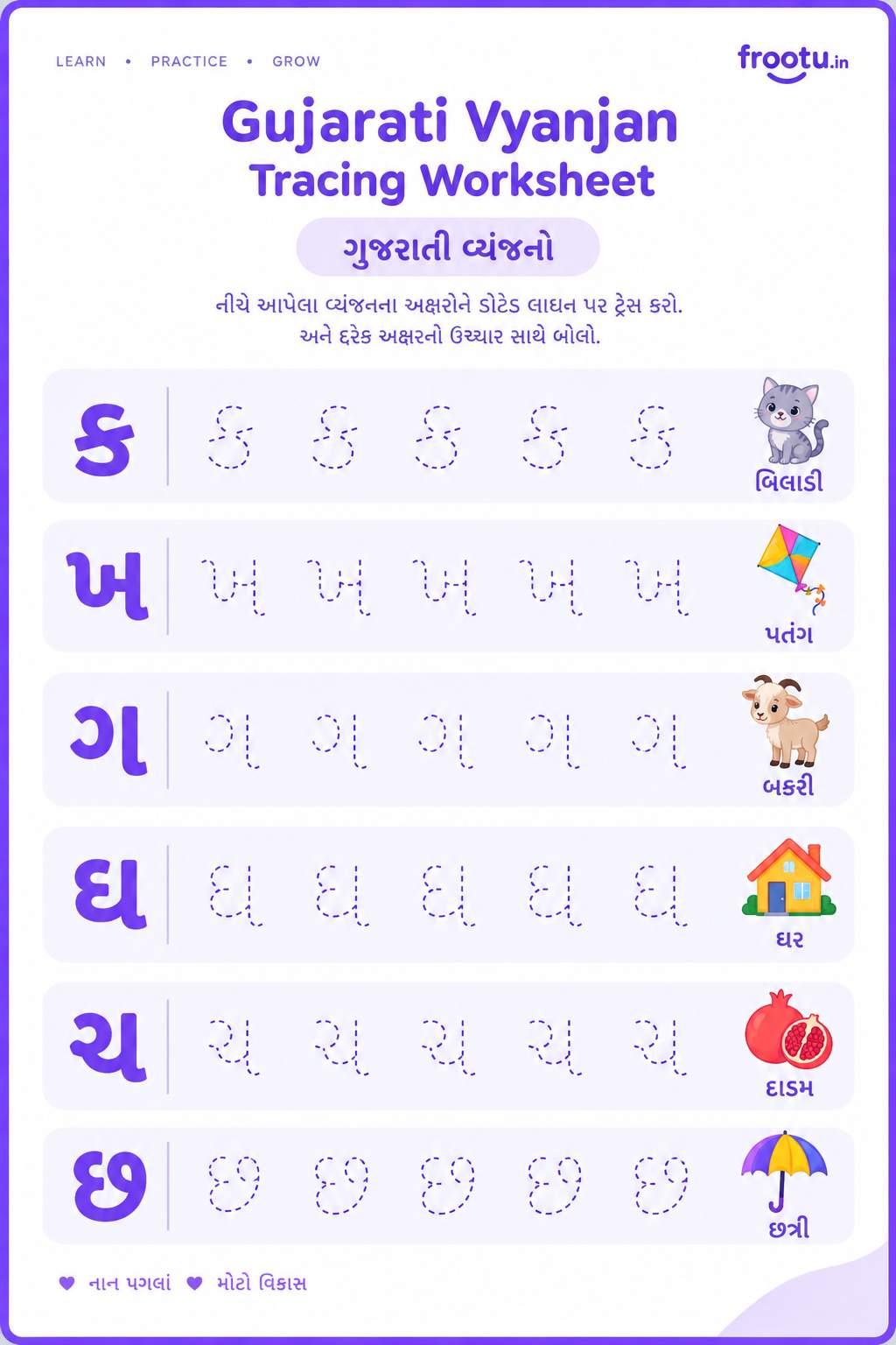 Gujarati Vyanjan Tracing Worksheet Set